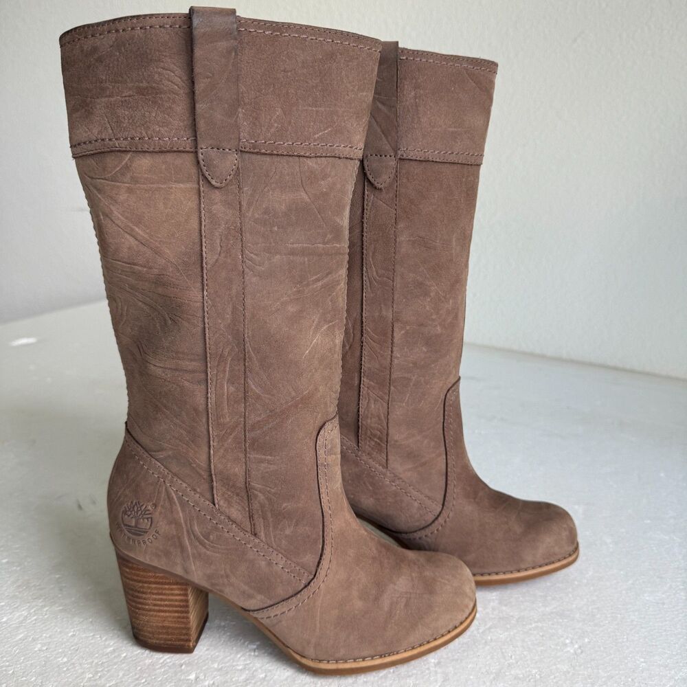 Timberland Women's Rudston Boot Size 6 Brown Leather Block Heel Mid Pull On